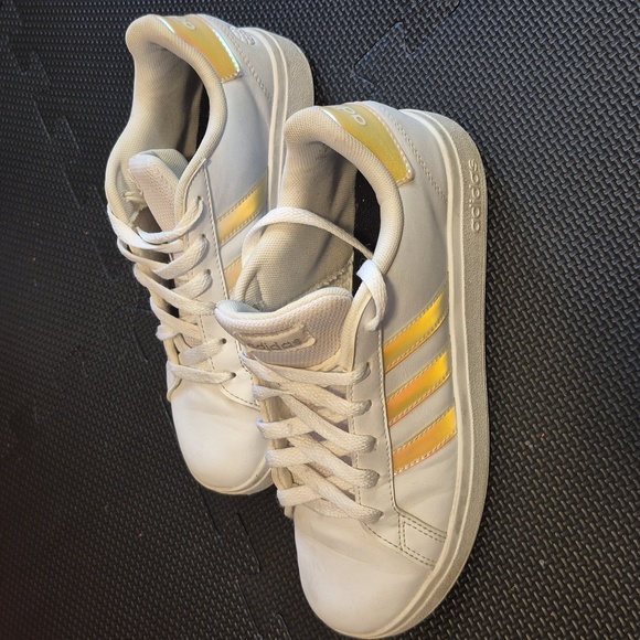 Adidas White Sneakers with Unicorn Reflective Stripes - Youth 4 (Women's 6) - Picture 4 of 9